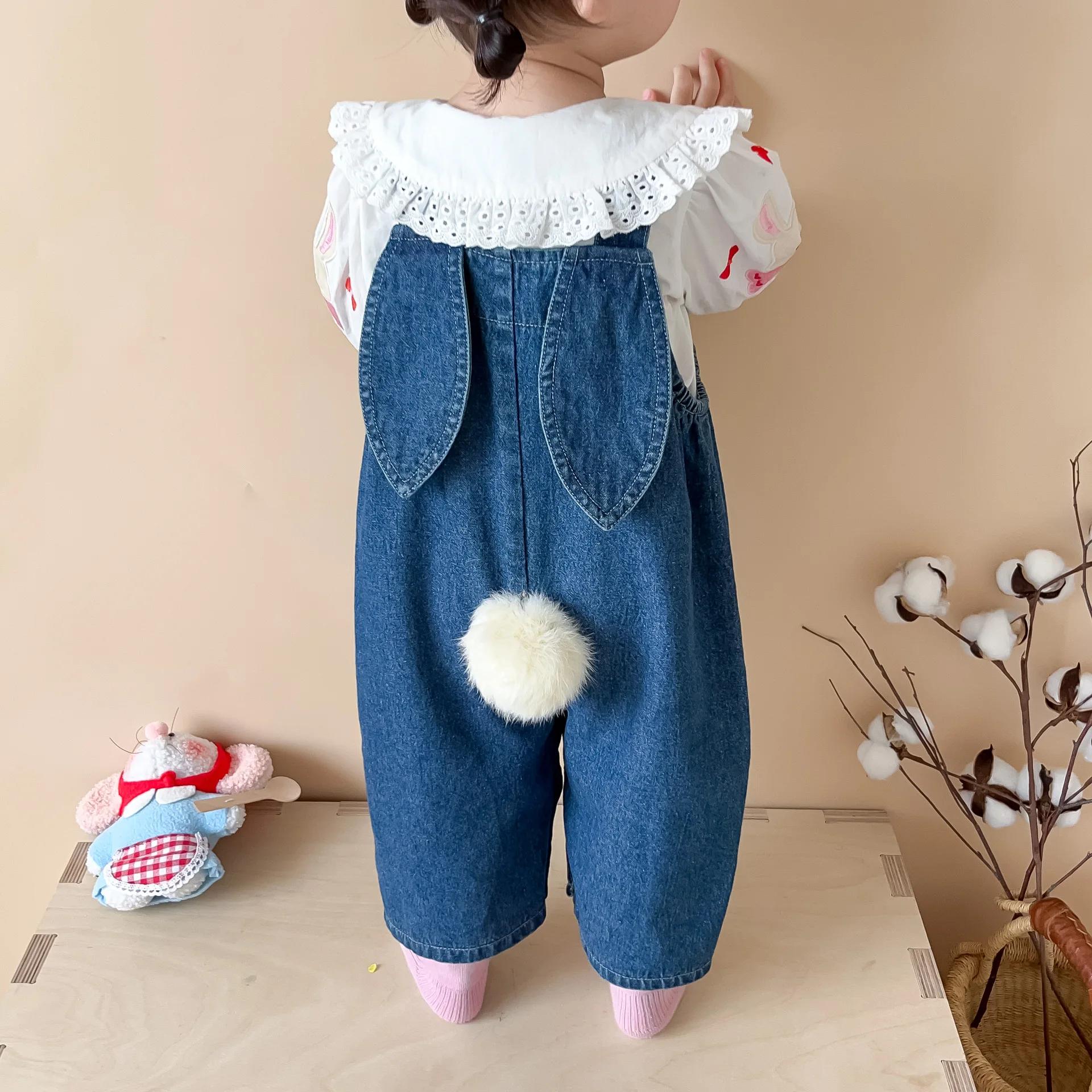 Combinaison en Denim sans manches pour bébé fille, salopette mignonne avec oreilles de lapin, barbot