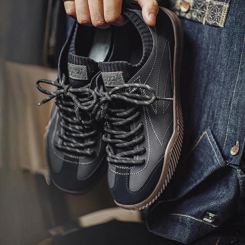 Maden rétro noir Patchwork allemand formateurs chaussures une pièce tricot chaussette baskets à lace