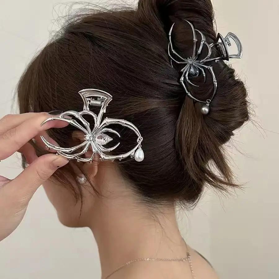 Pince à cheveux personnalisée Y2K pour femmes, Imitation de perles, alliage métallique, crâne, griff