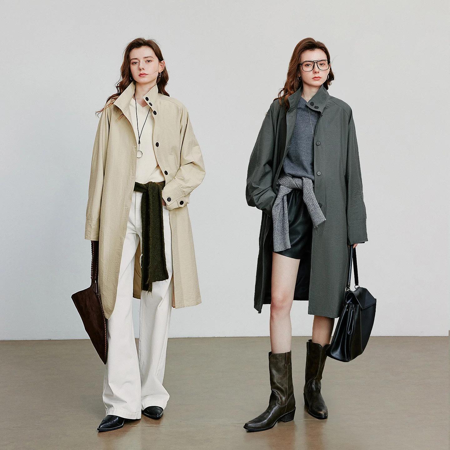 TOYOUTH femmes Trench Coat 2025 automne nouveau Style grange col montant léger mi-long coupe-vent ve