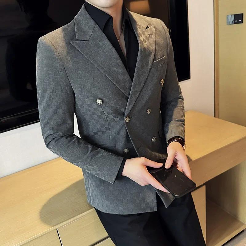 Veste de costume à carreaux Double boutonnage pour hommes, 6 couleurs, de luxe, coupe cintrée, pour