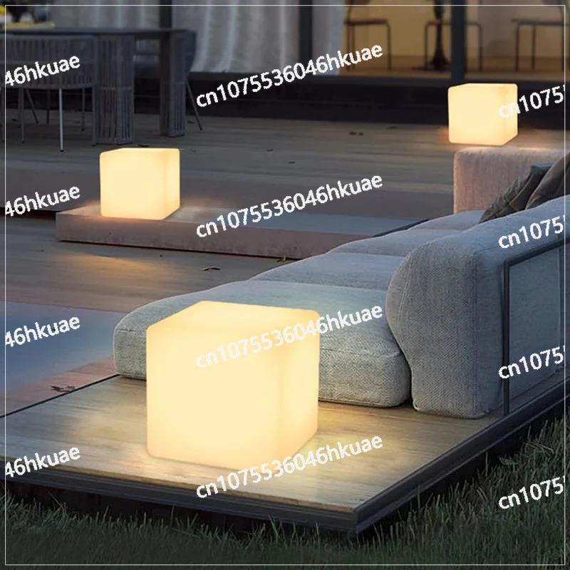 Tabouret carré lumineux solaire imperméable extérieur, meubles lumineux photovoltaïques KTV