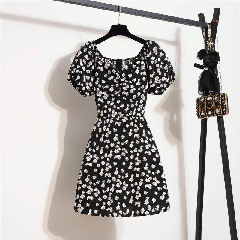 Femmes Mini Robes D'été Mode Femme Robes Imprimé Floral Robes En Mousseline De Soie Fronces Plissée