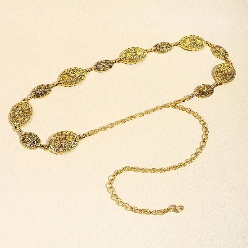 Chaîne de taille en métal pour femmes, accessoires de style rétro, cercle décoratif sculpté, ceintur