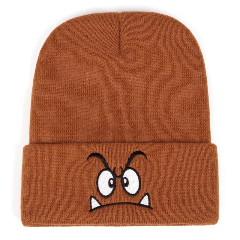 Chapeau tricoté brodé à expression en colère, chapeau en laine chaud pour les événements sportifs de