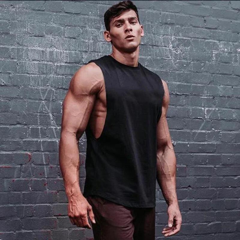 Débardeurs de sport pour hommes en coton, à découpes latérales, pour la course, la musculation et le