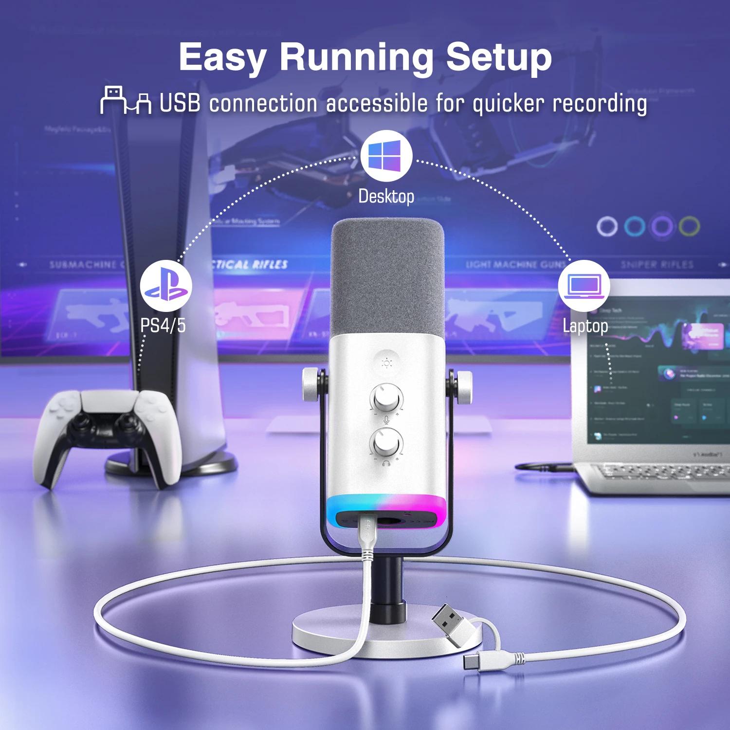 FIFINE-Microphone dynamique avec prise téléphonique sauna, RVB, muet, micro pour streaming statique,