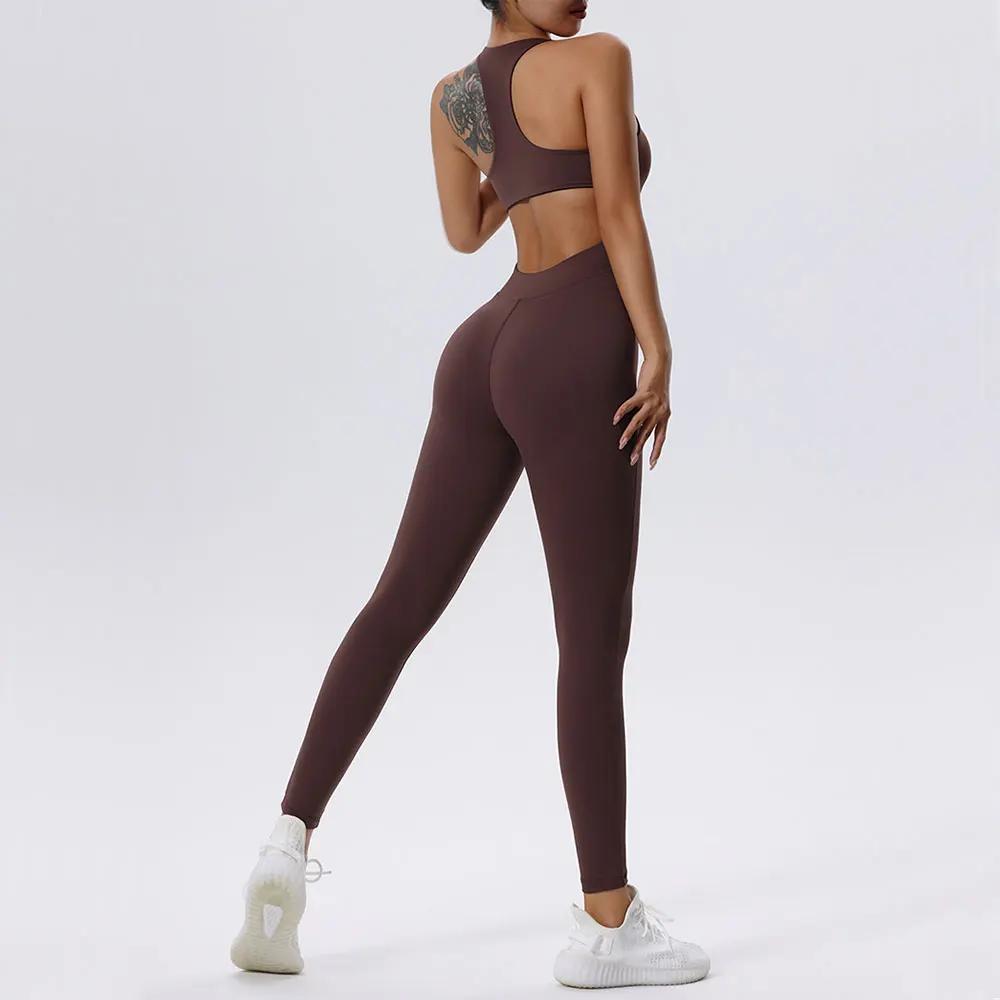 Ensemble de yoga à fermeture éclair pour femme, combinaisons de yoga, barboteuses de batterie d'entr
