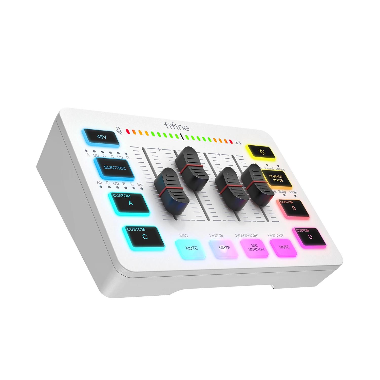 Mélangeur USB de jeu FIFINE avec 4 canaux/interface Microphone XLR/RGB, mélangeur de son pour jeu Po