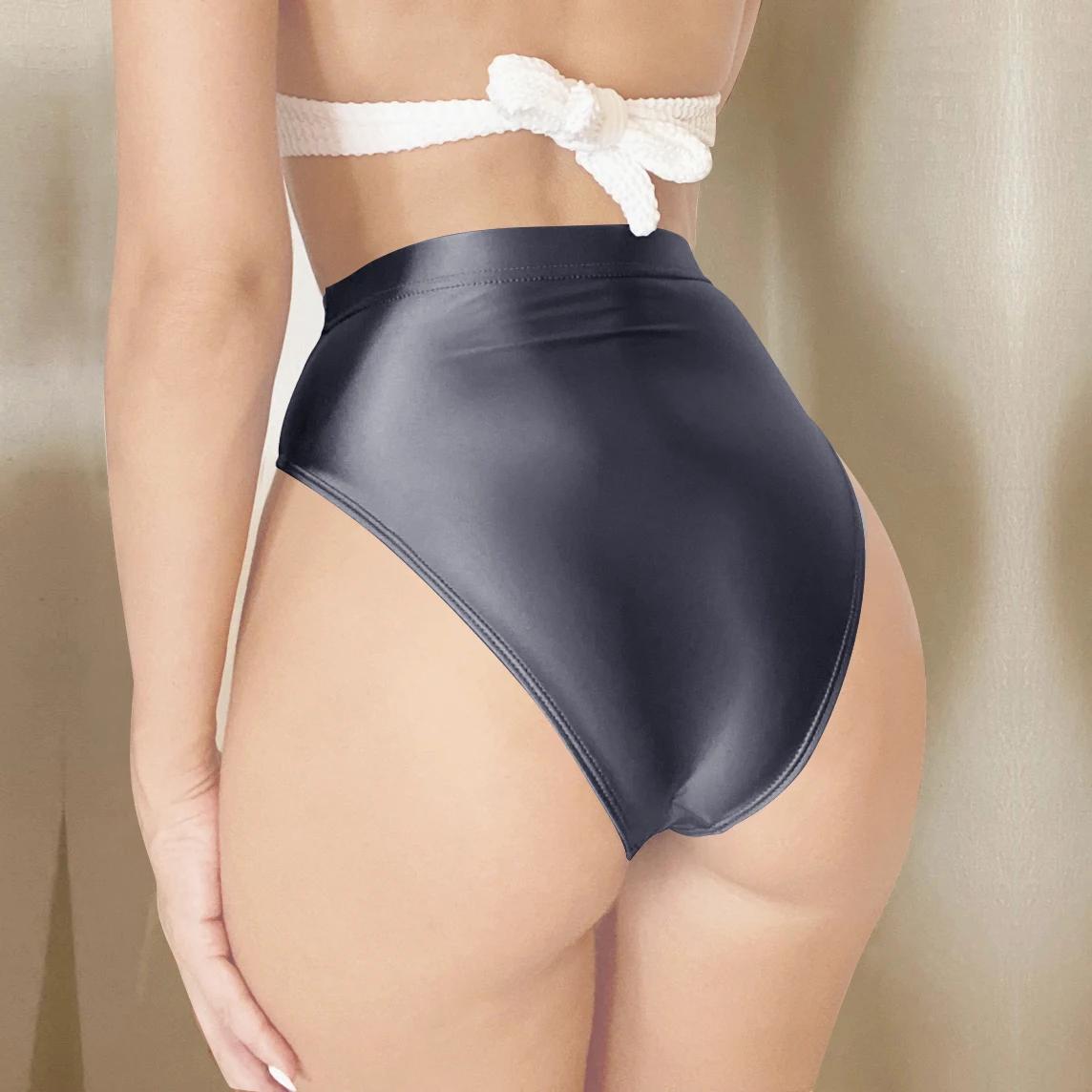 Short en satin brillant huileux, sous-vêtement de sport sexy, bas de bikini solide brillant, pantalo