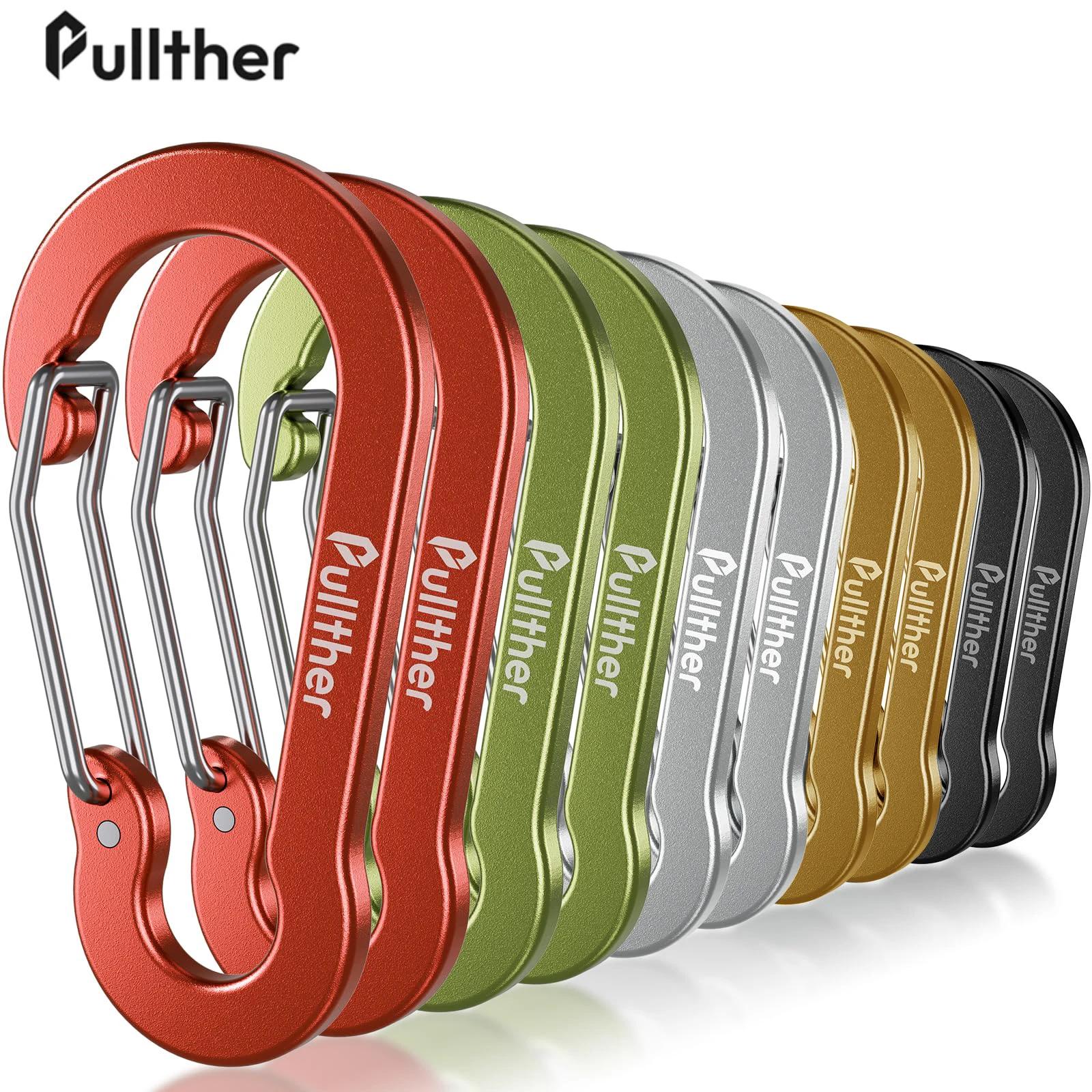 Pullther – mousqueton de pêche multi-outils, 10 pièces, anneau en D de 5cm, Aalloy en aluminium, cro
