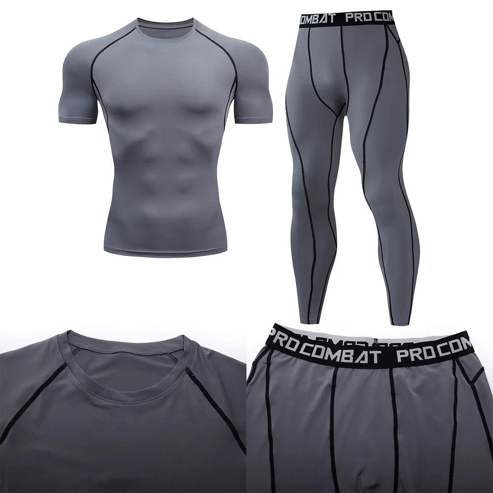2 pièces hommes vêtements de Compression costume GYM serré sport Yoga ensembles entraînement Jogging
