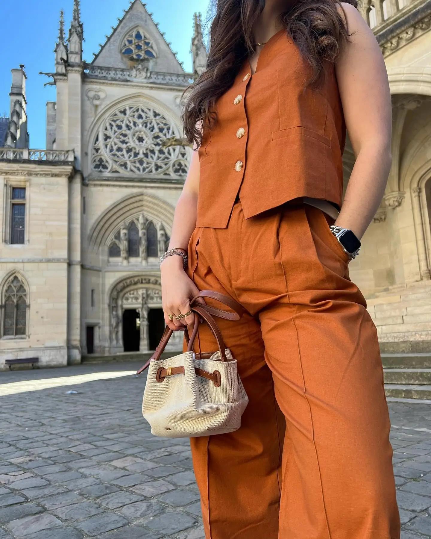 Sac bandoulière grand format en toile et cuir végétalien marron de haute qualité JW PEI pour femme,