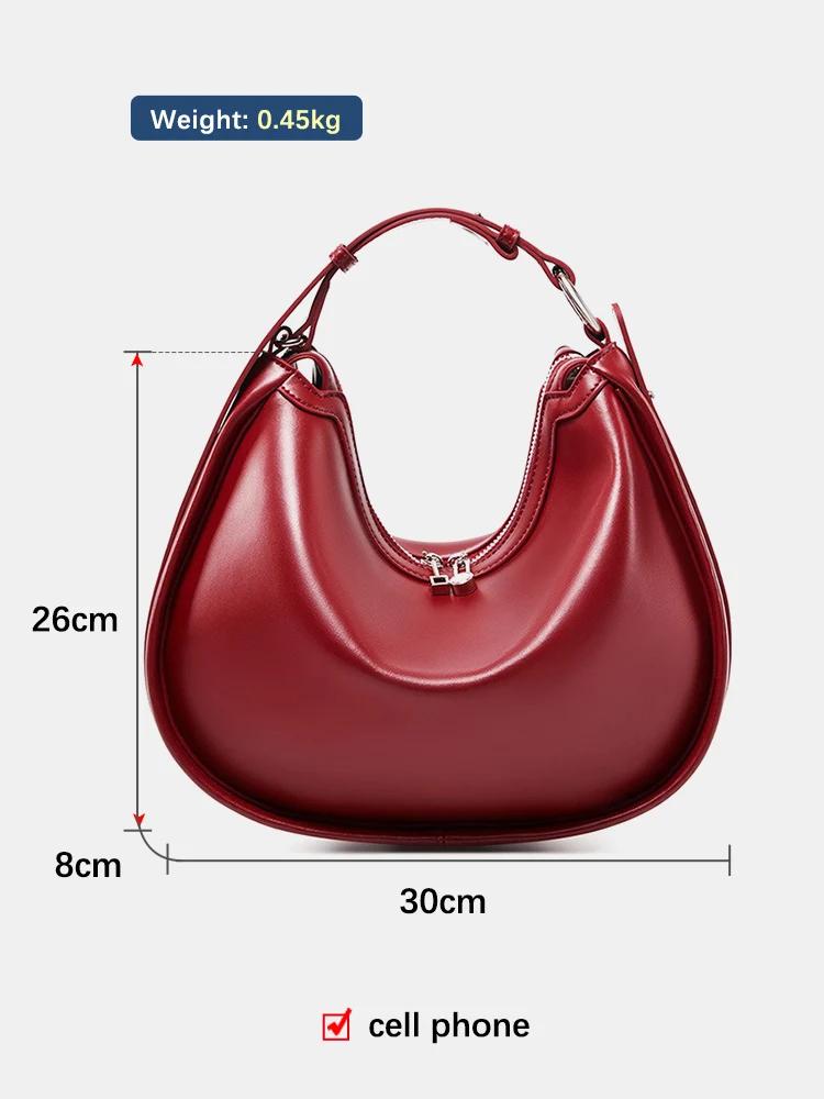 Zency – sac Hobo à bandoulière en cuir véritable pour femmes, sac à main de luxe de styliste, poches