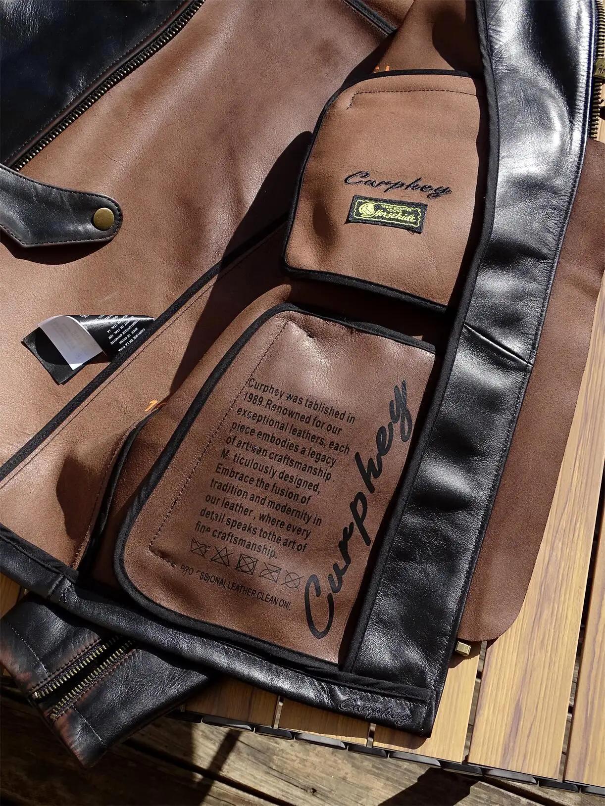 Veste en cuir de style vintage rétro noir pour hommes, manteau en cuir véritable, peau de cheval nat