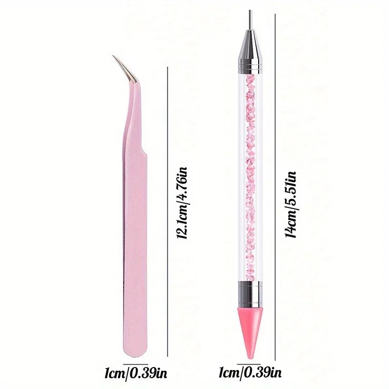Ensemble de stylos diamant à double extrémité pour manucure, avec crayons, pincettes en acier inoxyd