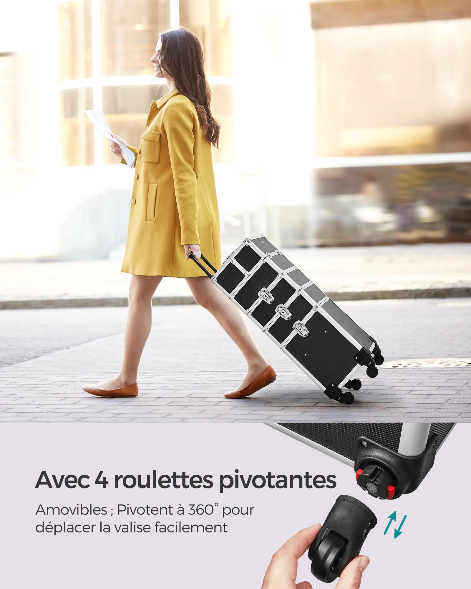 Coffret à Maquillage 4 en 1, Valise à Maquillage, Verrouillable, Roulettes, Noir