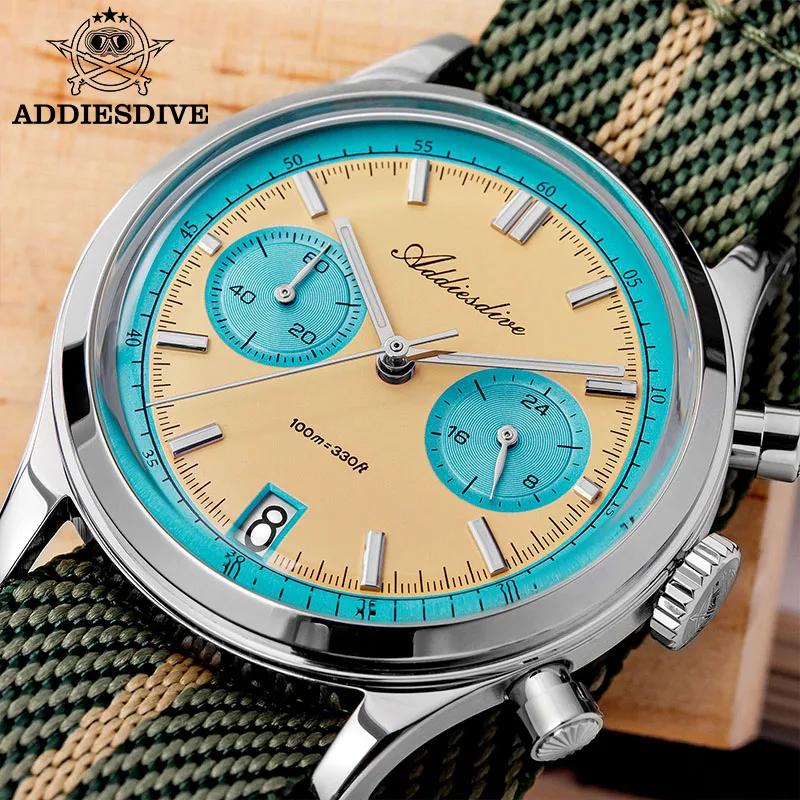 ADDIESDIVE Top marque homme montre BGW9 Super lumineux 10Bar étanche bulle miroir verre VK64 chronog