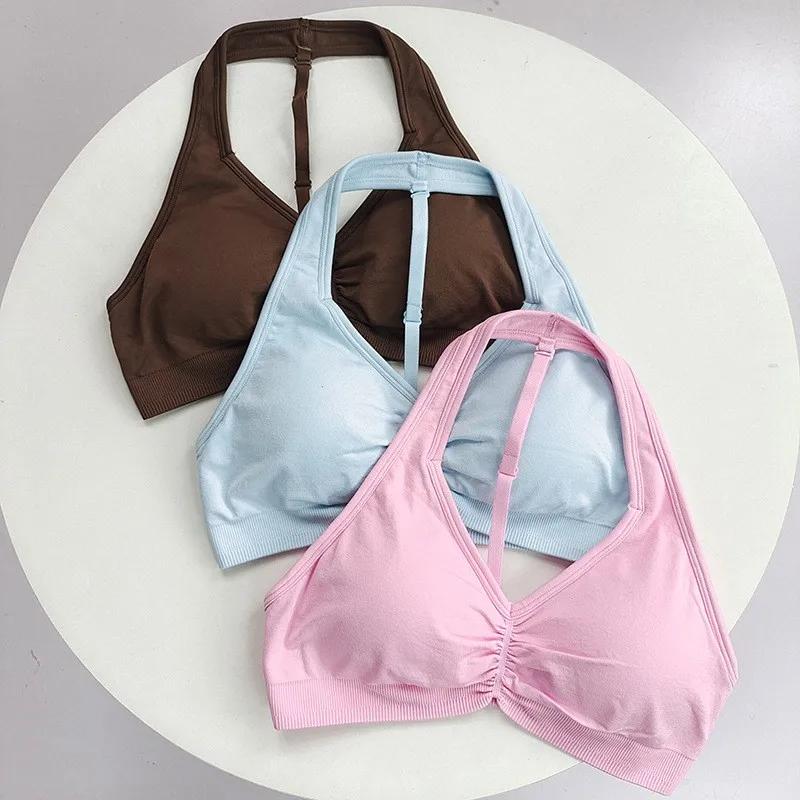 Soutien-gorge de sport réglable à dos en T pour yoga à fort impact, col licou, dos nu, séchage rapid