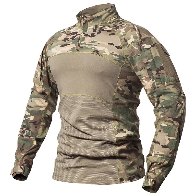 Chemise de Combat tactique de Camouflage pour hommes, en coton extensible, uniforme à fermeture écla