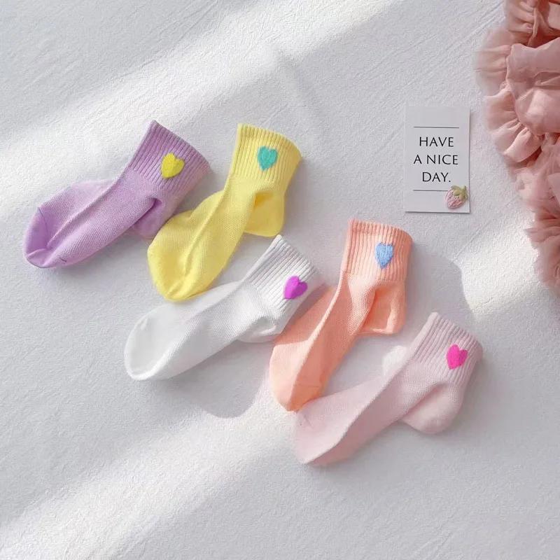 5 paires de chaussettes pour filles, motif en forme de cœur, maille respirante et confortable pour e