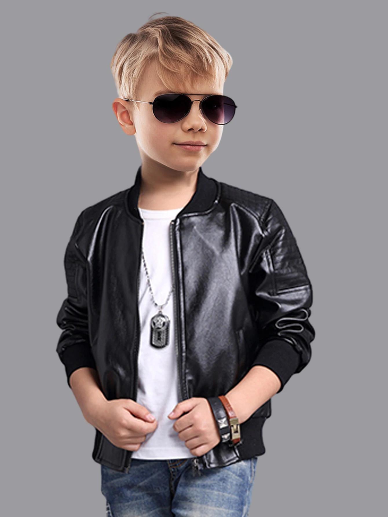 Vêtements pour enfants pour garçons, veste en cuir PU pour enfants plus âgés, veste de style moto d'