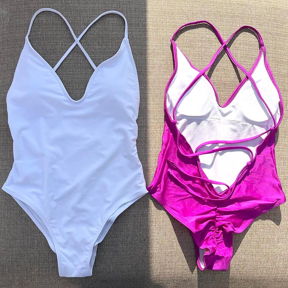 Maillot de bain une pièce rembourré, Sexy, couleur unie, Monokini, vêtements de plage, pour femmes,