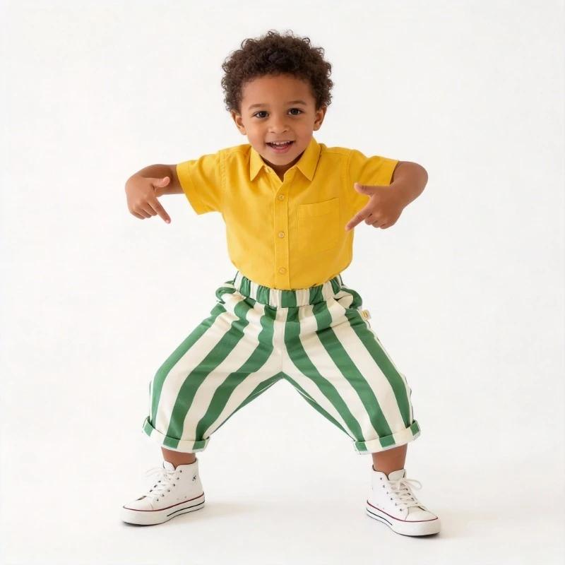 Viser décontractés rayés pour enfants, poches pour bébé, pantalons d'extérieur en coton pour enfants