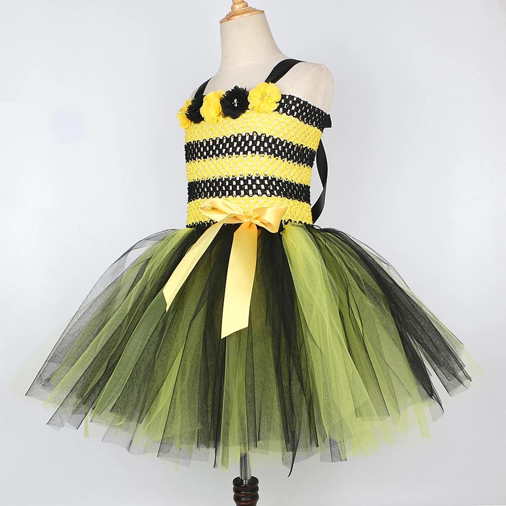 Costumes d'abeilles à fleurs pour bébés filles, robe Tutu jaune et noire avec ailes, tenues d'annive