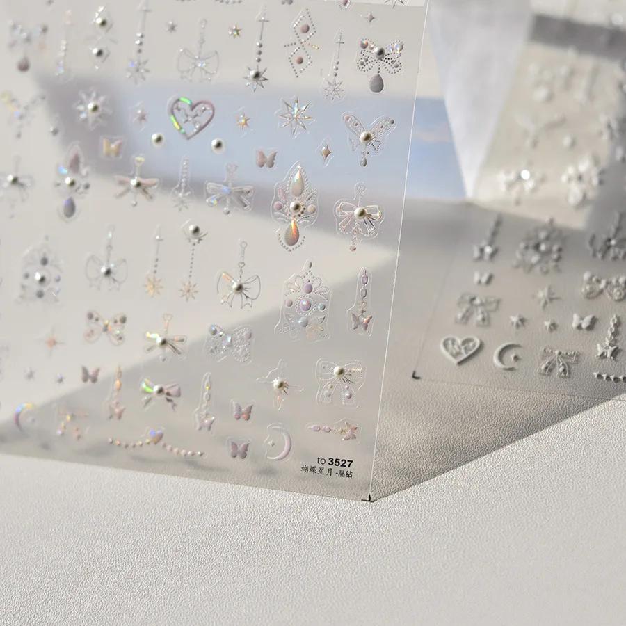 Autocollants pour ongles en cristal et diamant 5D, 1 pièce, stickers de décoration, laser, nœud papi