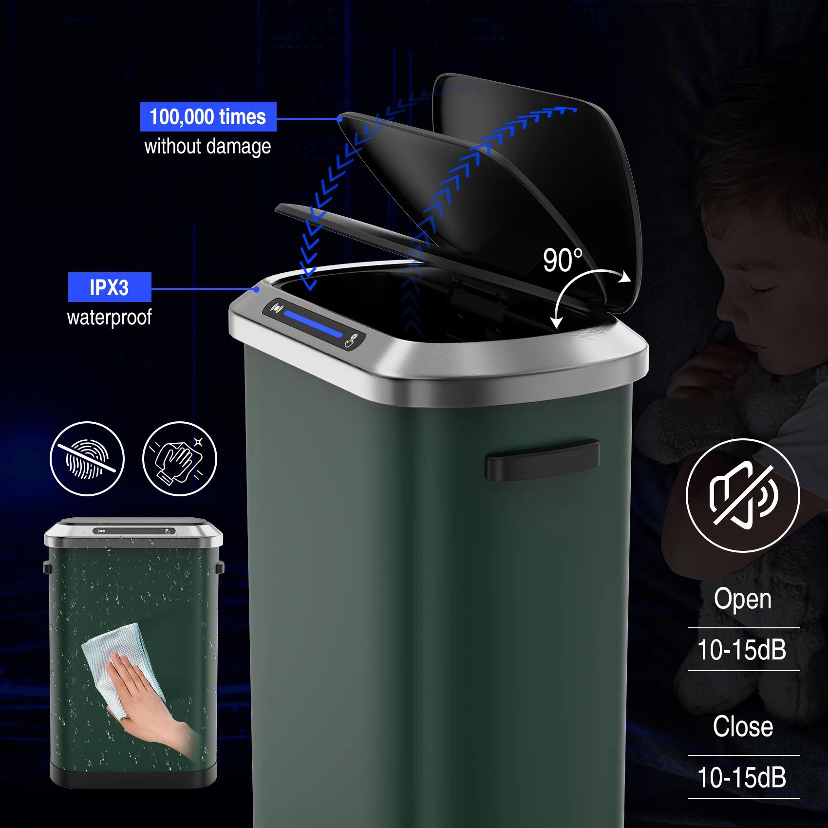 Poubelles automatiques intelligentes, 50L, capteur intelligent complet, vert