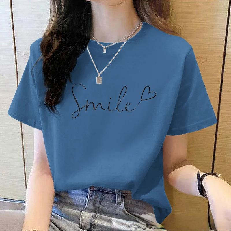 2025 été ample femmes T-Shirt de haute qualité col rond couleur unie à manches courtes femmes vêteme