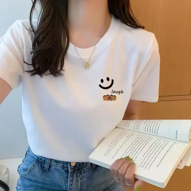 T-shirt blanc d'été femme à manches courtes étudiant Ulzzang polyvalent ample demi-manches T-shirt H