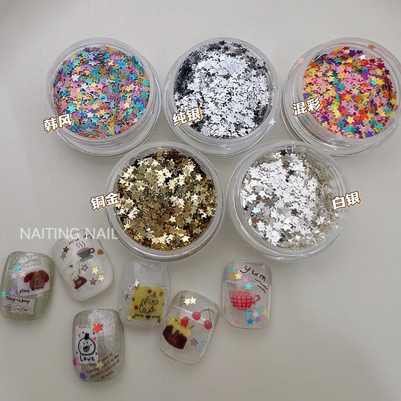 Mini étoile à paillettes pour ongles, 2mm, bonbons colorés, couleurs mélangées, feuille fine or arge
