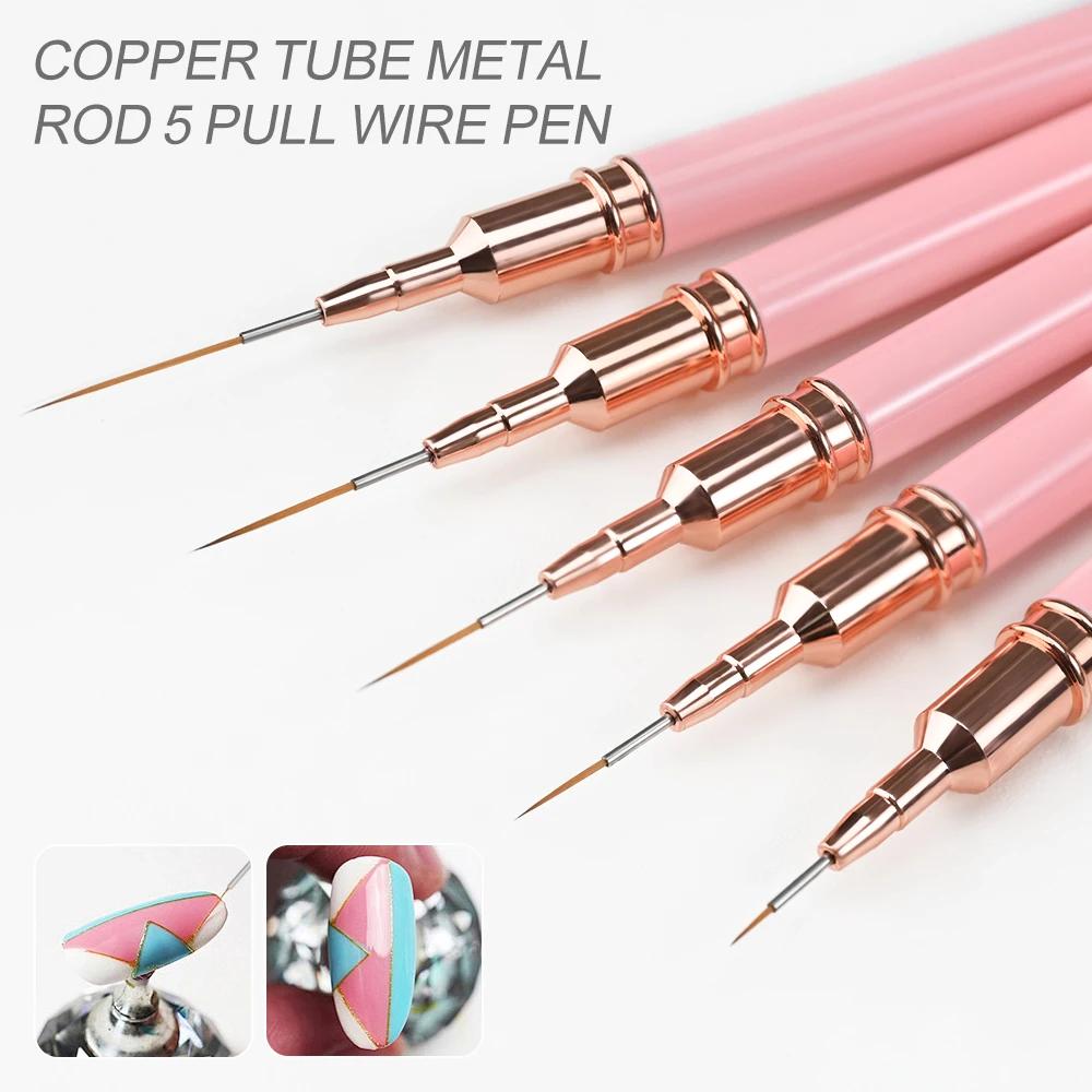 7/10/12/15/20m rose français Nail Art Liner peinture brosse 5 pièces/ensemble Ultra-mince lignes all