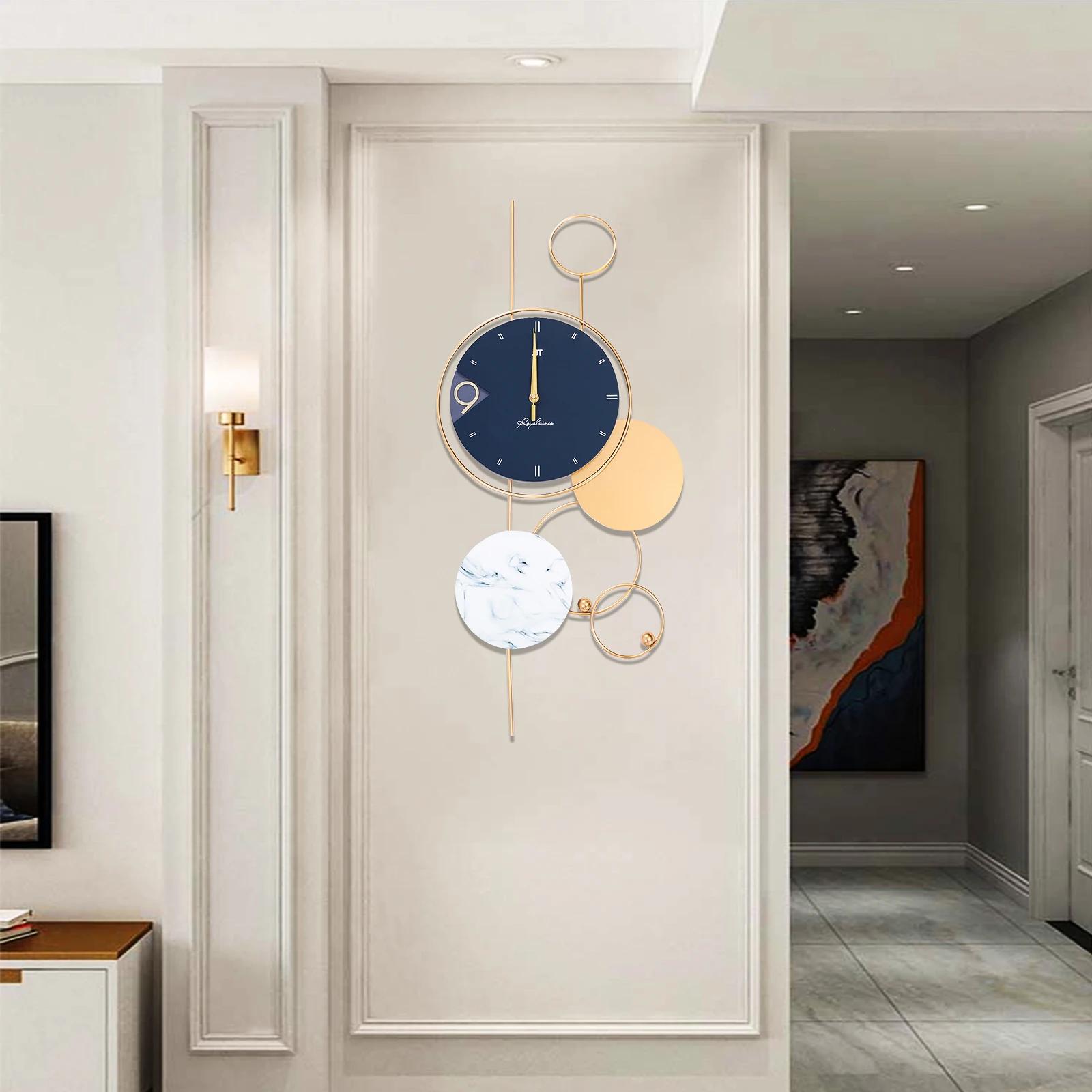 Grandes horloges murales pour décor de salon, métal intérieur, or, chic, décoratif, à piles, silenci