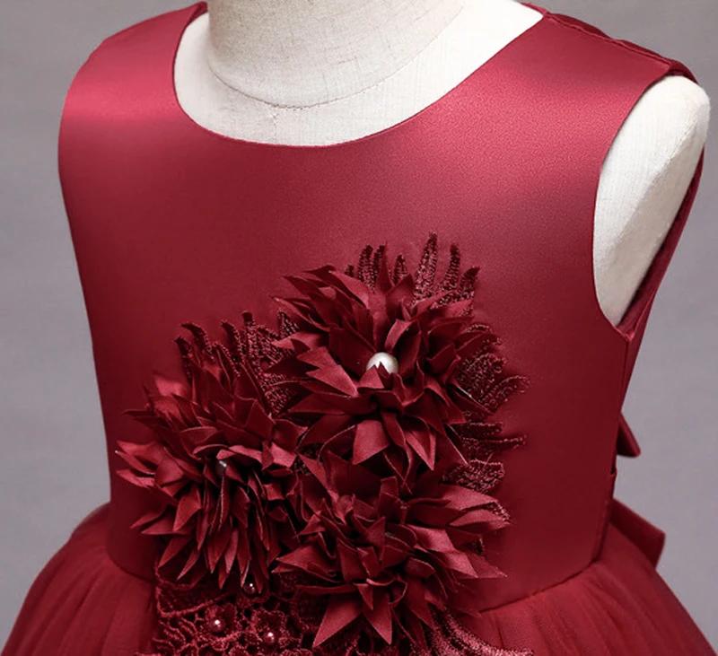 Robe d'été en dentelle pour filles, tenue de soirée à fleurs appliquées, Costume pour enfants de 2 à