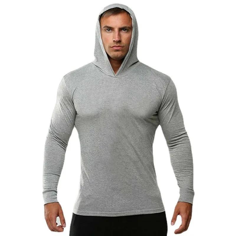 Nouveau sweat-shirt à capuche uni pour homme, manches longues, coton, fitness, musculation, coupe aj