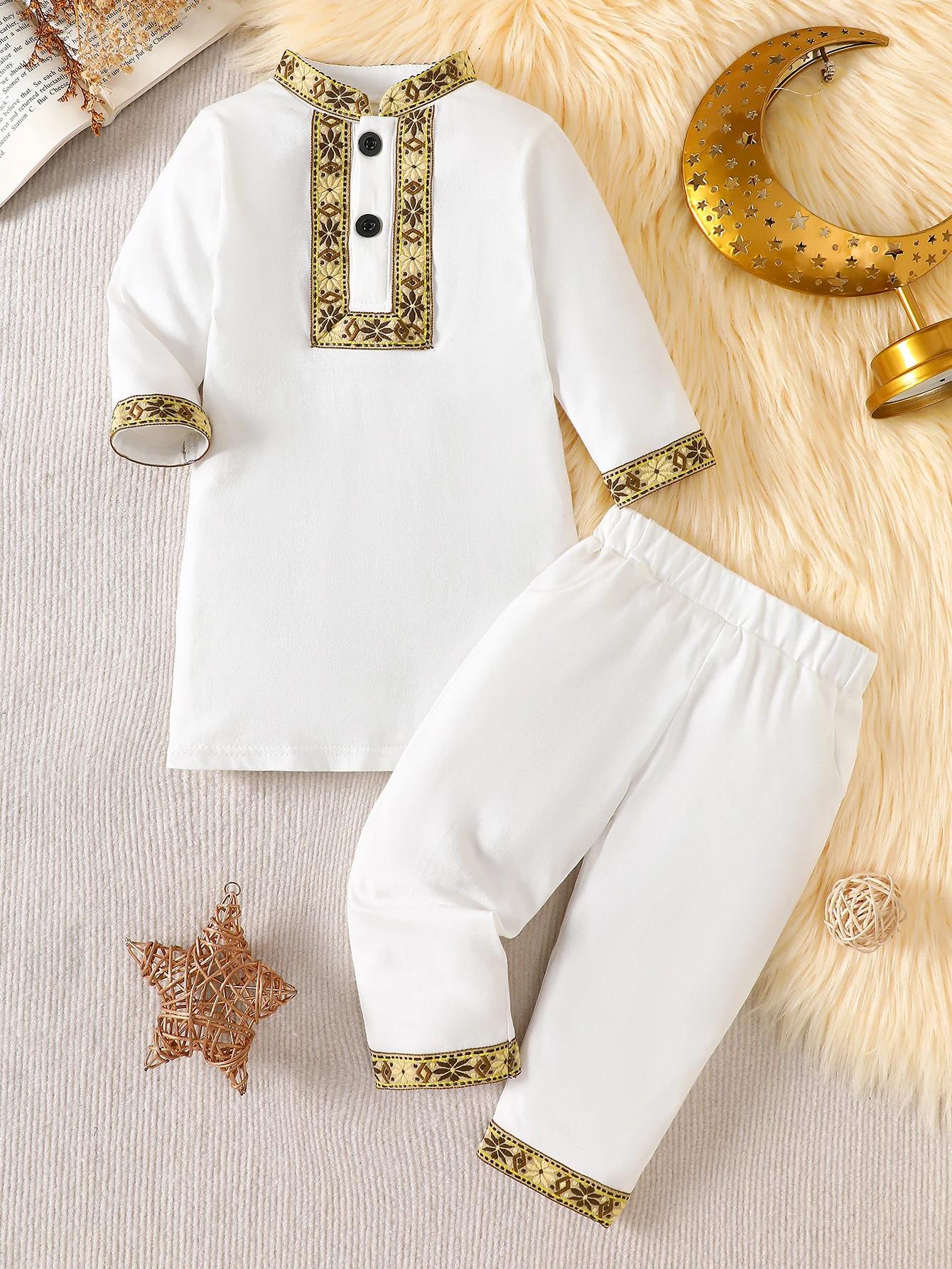 IURNXB Ensemble de vêtements ethniques traditionnels du Moyen-Orient pour garçons, robe Thobe, panta
