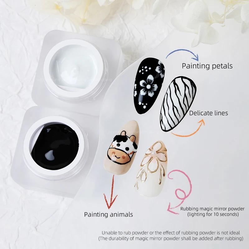 5ml Nail Art peinture UV Gel vernis noir blanc couleurs 3D fleur dessin tremper LED peinture Liner C