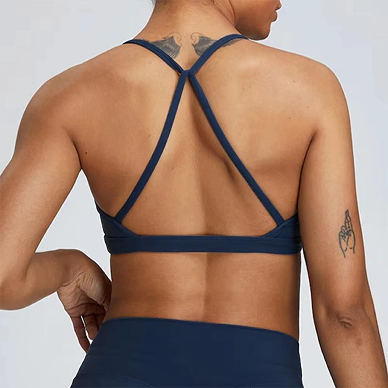 Soutien-gorge de sport sexy froncé pour femme, haut de gym, haut de course à dos croisé, vêtements d