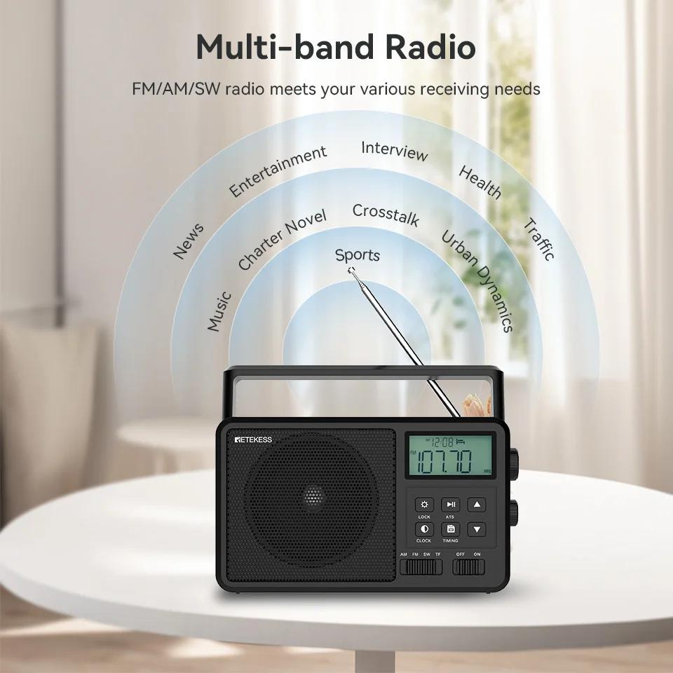Retekess TR638 Radio numérique portable FM AM SW stéréo Bluetooth sur batterie, compatible avec écou