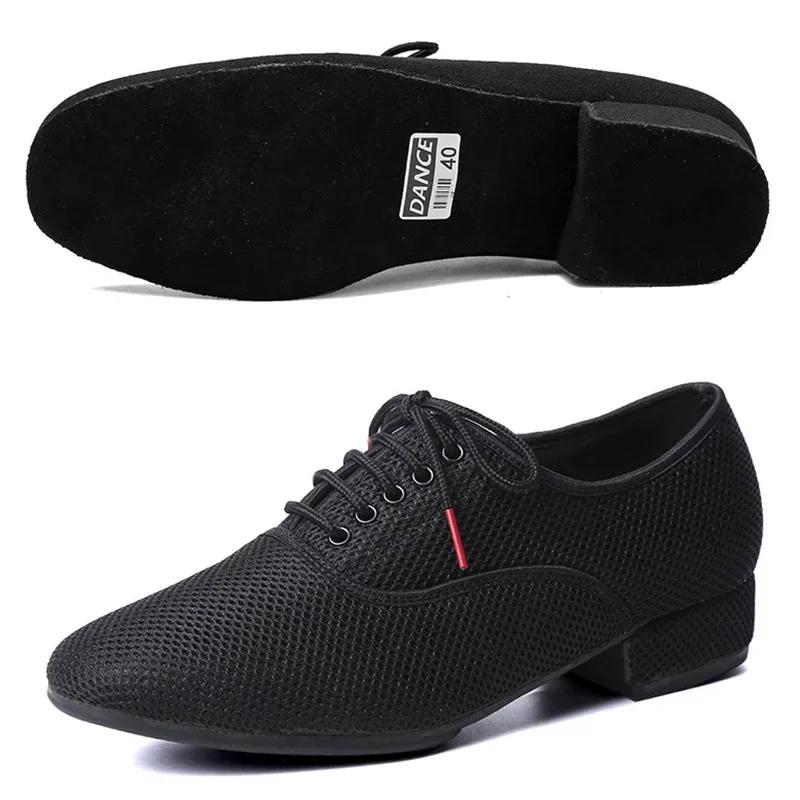 Chaussures de danse latine pour hommes, Salsa Jazz, salle de bal, Tango moderne, maille noire, semel