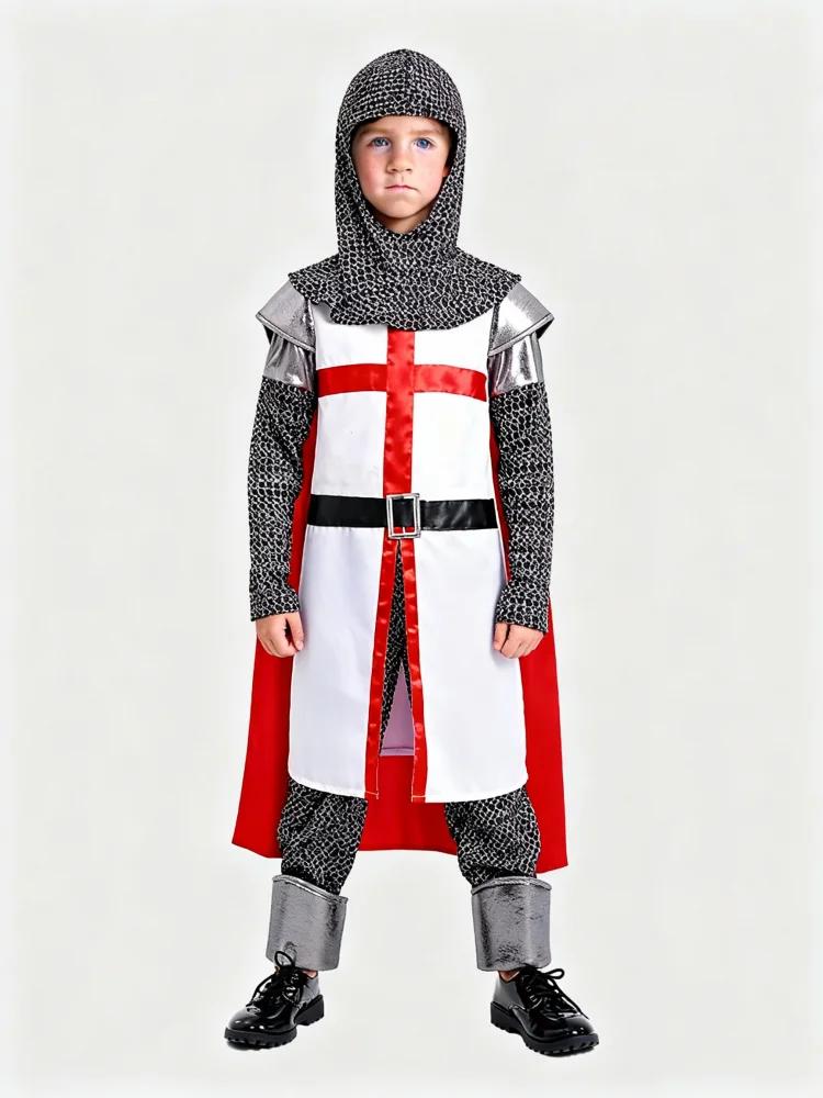 Costume de Chevalier Templier Médiéval pour Enfants, Tenue de Guerrier Croisé d'Halloween pour Garço