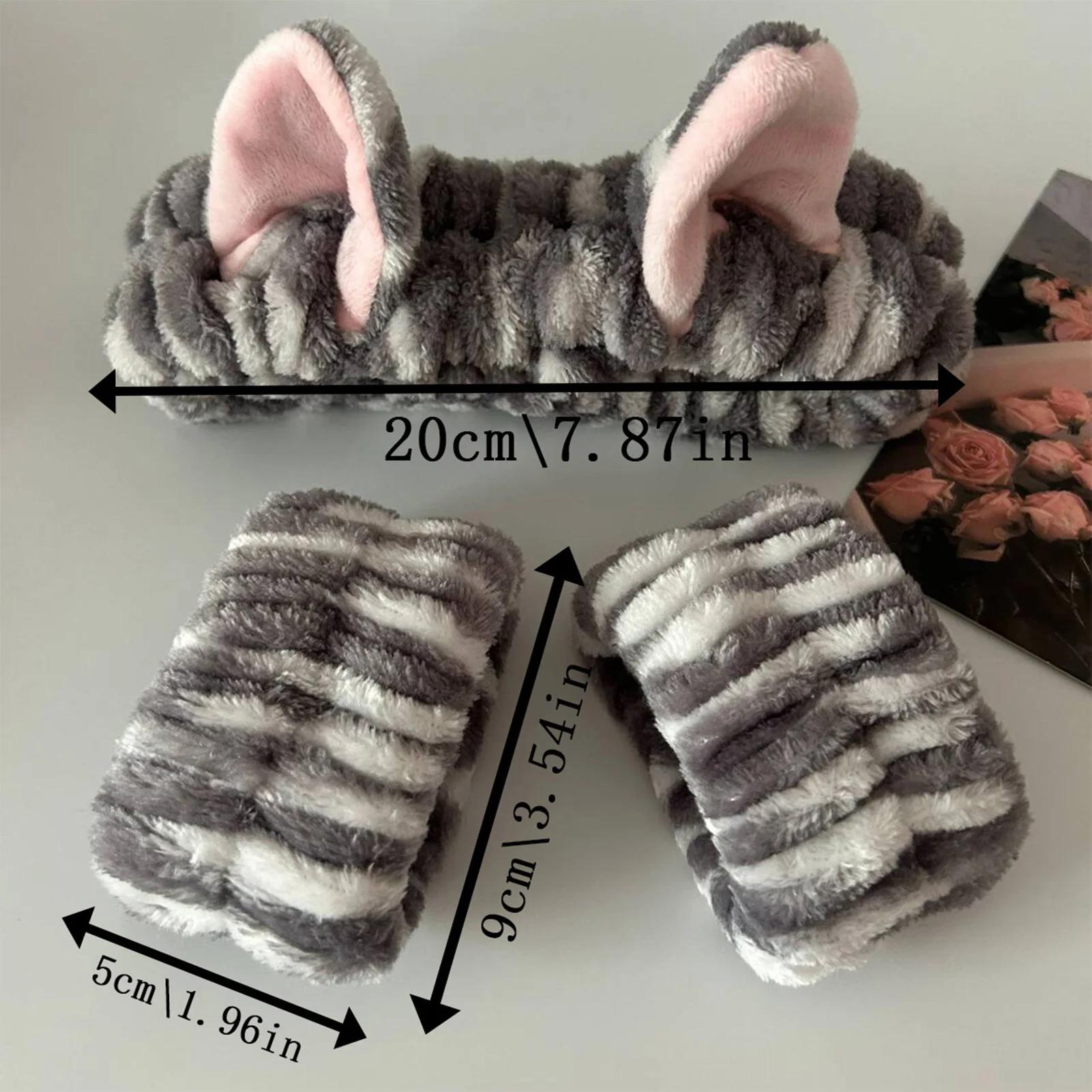 3 pièces lavage visage bandeau doux confortable en peluche bandeau bracelet ensemble pour les filles