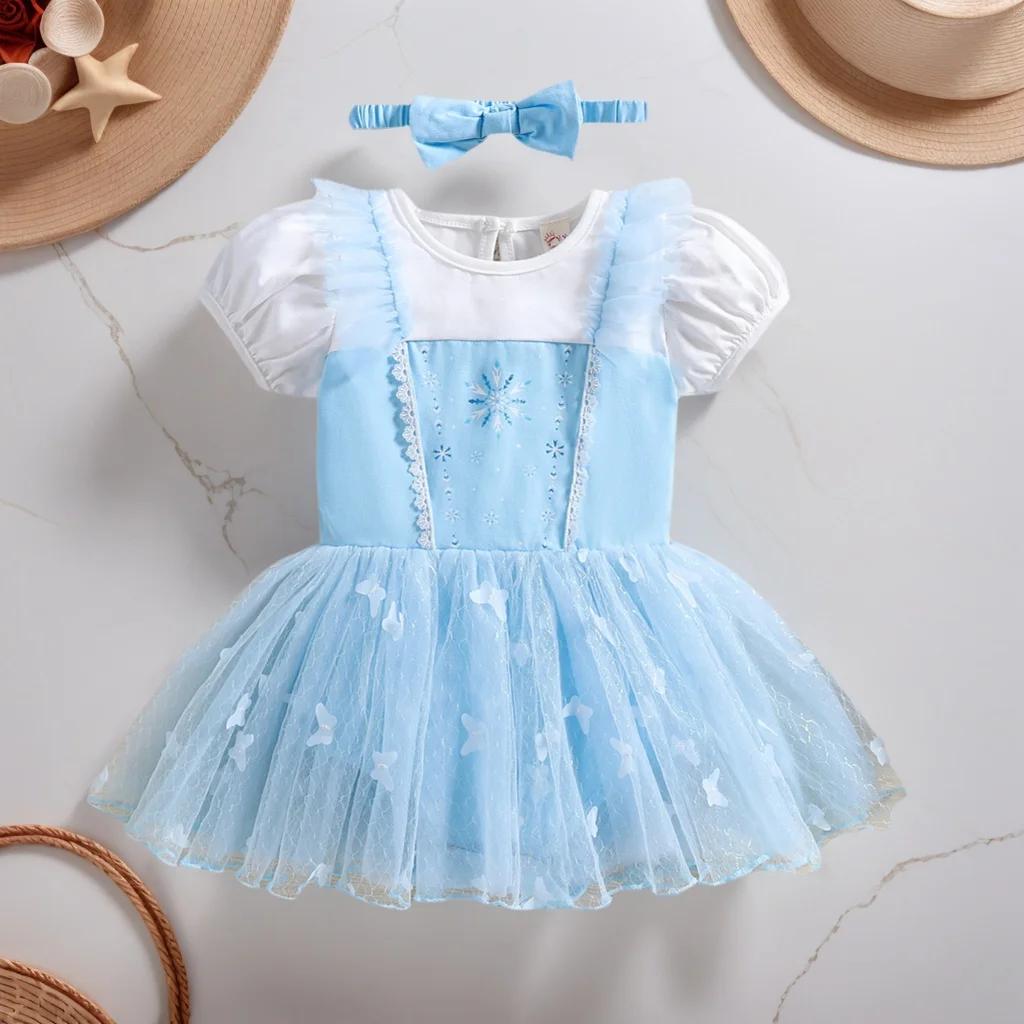 Robe de combinaison pour bébé fille, barboteuse de princesse avec bandeaux, vêtements pour enfants,