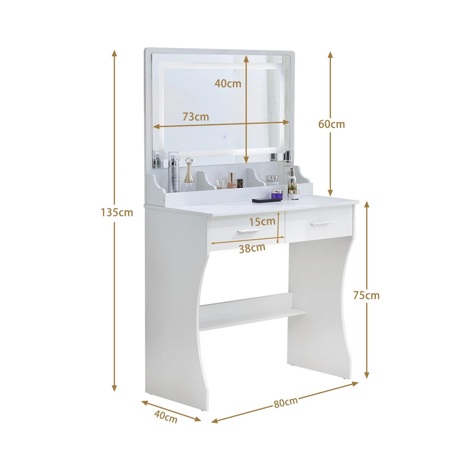 Bureau de maquillage avec lumières, vanity avec miroir ouvrable et 3 documents à intensité variable,