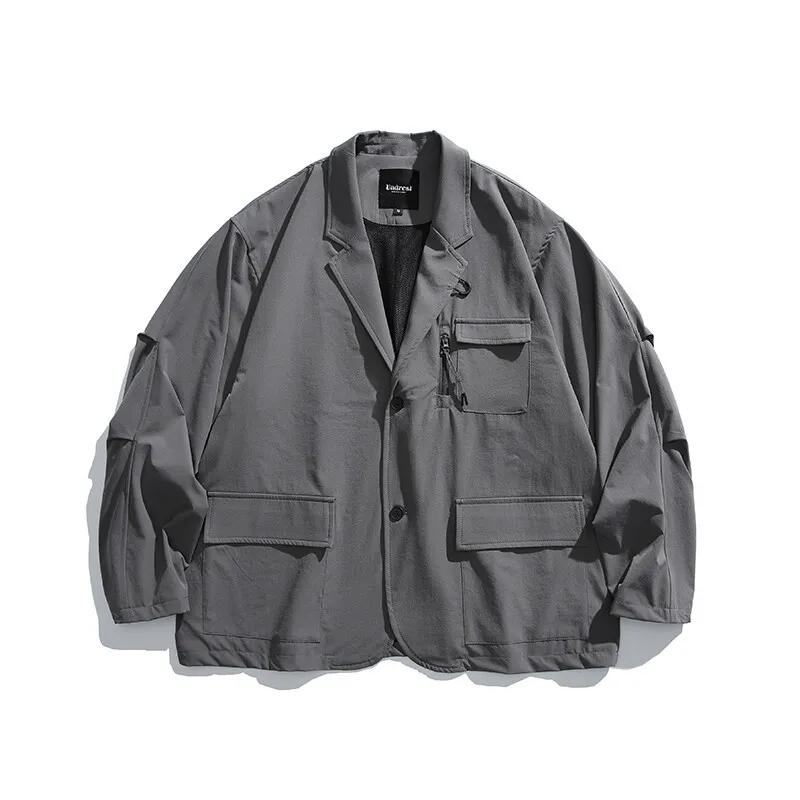 Blazer cargo surdimensionné imbibé pour hommes, streetwear décontracté, mode extérieure, Cityboy, ma