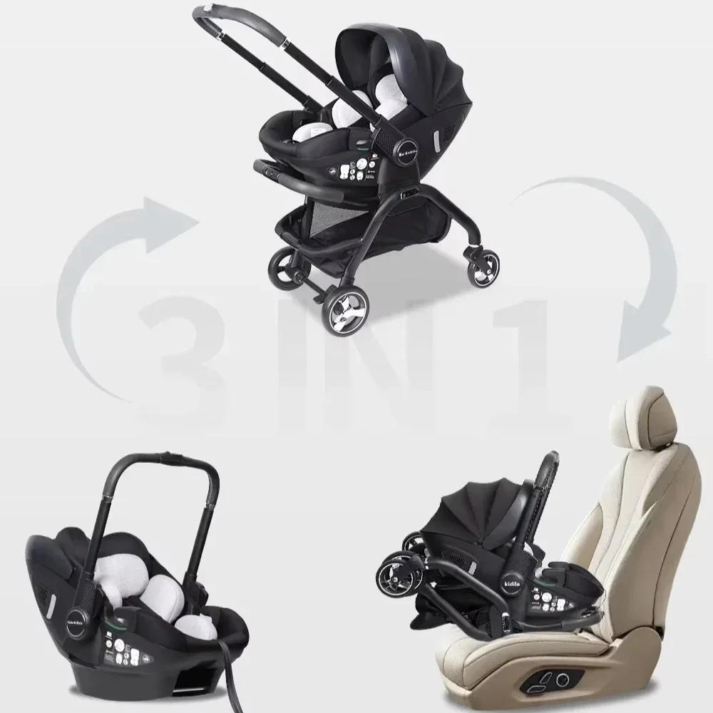 Poussette bébé rose 4-en-1 neuve avec nacelle, siège auto multifonctionnel, poussette de luxe, pliab
