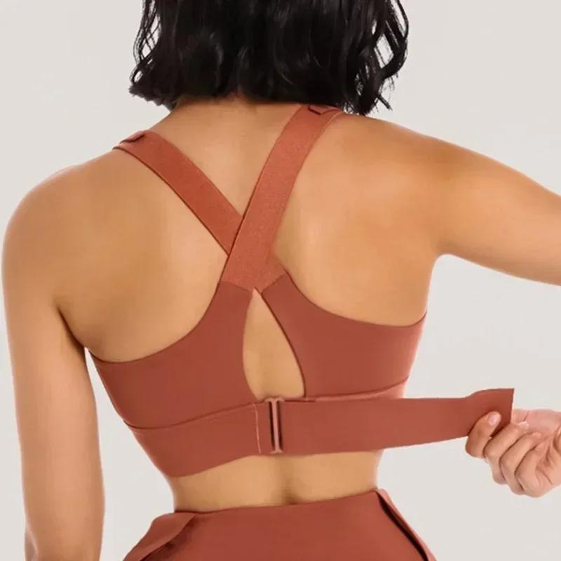 Soutien-gorge de sport à fermeture éclair avant pour femme, sous-vêtements à fort impact, fitness, y
